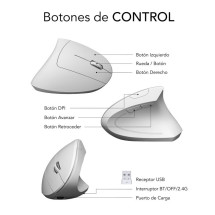 foto de RATON SUBBLIM GLIDE ERGO DUAL BLANCO BLUETOOTH BATERIA RECARGABLE
