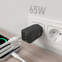 foto de CARGADOR AISENS GAN 65W 2XUSB-C PD3.0 QC4.0 1XUSB-A QC3.0 NEGRO