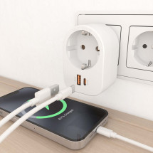 foto de REGLETA PARED AISENS 1 TOMA USB-C 20W PD3.0 USB-A 20W QC3.0 BLANCO