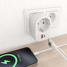 foto de REGLETA PARED AISENS 1 TOMA USB-C 20W PD3.0 USB-A 20W QC3.0 BLANCO