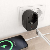 foto de REGLETA PARED AISENS 1 TOMA USB-C 20W PD3.0 USB-A 20W QC3.0 NEGRO