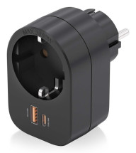 foto de REGLETA PARED AISENS 1 TOMA USB-C 20W PD3.0 USB-A 20W QC3.0 NEGRO