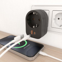 foto de REGLETA PARED AISENS 1 TOMA USB-C 20W PD3.0 USB-A 20W QC3.0 NEGRO