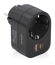 foto de REGLETA PARED AISENS 1 TOMA USB-C 20W PD3.0 USB-A 20W QC3.0 NEGRO