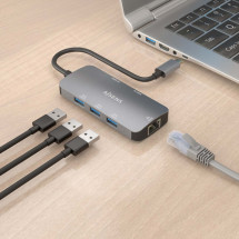 foto de HUB AISENS USB-C DOCK 6 EN 1 USB-C A 1XHDMI 1XRJ45 3XUSB-A USB-C PD 15CM
