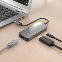 foto de HUB AISENS USB-C DOCK 6 EN 1 USB-C A 1XHDMI 1XRJ45 3XUSB-A USB-C PD 15CM