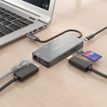 foto de HUB AISENS USB-C DOCK 9 EN 1 USB-C 2XHDMI RJ45 2XUSB-A 3.0 USB-A 2.0 PD