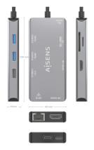 foto de HUB AISENS USB-C DOCK 9 EN 1 USB-C 2XHDMI RJ45 2XUSB-A 3.0 USB-A 2.0 PD