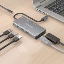 foto de HUB AISENS USB-C DOCK 9 EN 1 USB-C 2XHDMI RJ45 2XUSB-A 3.0 USB-A 2.0 PD