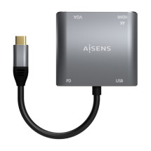 foto de CABLE CONVERSOR AISENS USB-C A VGA/HDMI 4K/USB3.0/USB-C PD GRIS 15CM