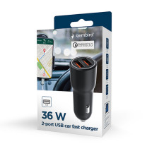 foto de CARGADOR RAPIDO PARA COCHE GEMBIRD CON 2 PUERTOS USB, QC3.0, 36 W, NEGRO