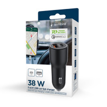 foto de CARGADOR RAPIDO PARA COCHE GEMBIRD CON 2 PUERTOS USB, TIPO C PD, 38 W, NEGRO