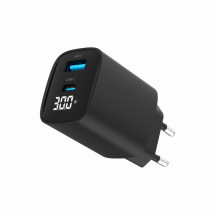 foto de CARGADOR RAPIDO USB GEMBIRD DE 2 PUERTOS Y 30 W, LCD, NEGRO
