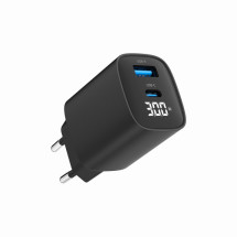 foto de CARGADOR RAPIDO USB GEMBIRD DE 2 PUERTOS Y 30 W, LCD, NEGRO