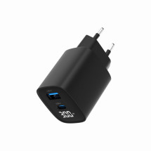 foto de CARGADOR RAPIDO USB GEMBIRD DE 2 PUERTOS Y 30 W, LCD, NEGRO