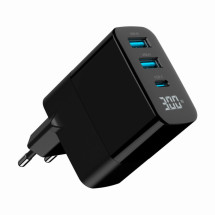 foto de CARGADOR RAPIDO USB GEMBIRD GAN DE 3 PUERTOS Y 30 W, LCD, NEGRO