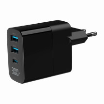 foto de CARGADOR RAPIDO USB GEMBIRD GAN DE 3 PUERTOS Y 30 W, LCD, NEGRO