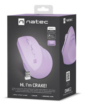 foto de RATON NATEC CRAKE 2 VERTICAL DIESTRO DUAL 2400 DPI LAVANDA BLUETOOTH PILAS