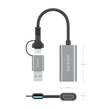 foto de CONVERSOR AISENS ALUMINIO USB-A/M+USB-C/M-HDMI/H 1080P@60HZ 15CM