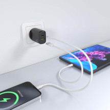 foto de CARGADOR AISENS GAN 20W, 1XUSB-C PD3.0, 1XUSB-A QC3.0, NEGRO