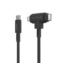 foto de HYPER SILICONE USB-C TO USB-C AND LIGHTNING HYBRID 60W CABLE - BLACK