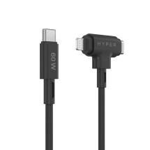 foto de HYPER SILICONE USB-C TO USB-C AND LIGHTNING HYBRID 60W CABLE - BLACK