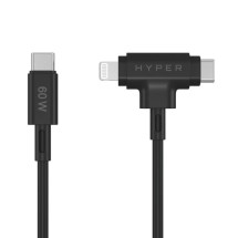 foto de HYPER SILICONE USB-C TO USB-C AND LIGHTNING HYBRID 60W CABLE - BLACK