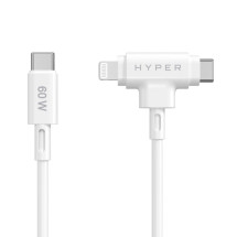 foto de HYPER SILICONE USB-C TO USB-C AND LIGHTNING HYBRID 60W CABLE - WHITE