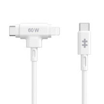 foto de HYPER SILICONE USB-C TO USB-C AND LIGHTNING HYBRID 60W CABLE - WHITE