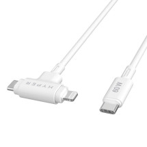 foto de HYPER SILICONE USB-C TO USB-C AND LIGHTNING HYBRID 60W CABLE - WHITE