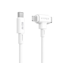 foto de HYPER SILICONE USB-C TO USB-C AND LIGHTNING HYBRID 60W CABLE - WHITE