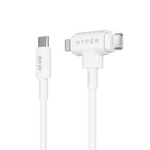foto de HYPER SILICONE USB-C TO USB-C AND LIGHTNING HYBRID 60W CABLE - WHITE