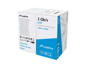 foto de BOBINA CABLE RED LANBERG UTP RJ45 1GB/S SOLIDO CCA AWG23 100M GRIS