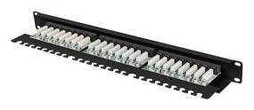 foto de PATCH PANEL LANBERG 24 PUERTOS 1U 19 CAT.6A UTP CON ORGANIZADOR CABLES NEGRO