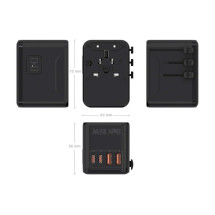 foto de ADAPTADOR AISENS ENCHUFE UNIVERSAL VIAJE CARGADOR USB GAN 25W NEGRO