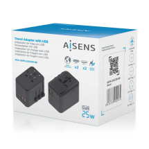foto de ADAPTADOR AISENS ENCHUFE UNIVERSAL VIAJE CARGADOR USB GAN 25W NEGRO