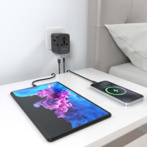 foto de ADAPTADOR AISENS ENCHUFE UNIVERSAL VIAJE CARGADOR USB GAN 25W NEGRO