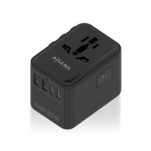 foto de ADAPTADOR AISENS ENCHUFE UNIVERSAL VIAJE CARGADOR USB GAN 35W NEGRO