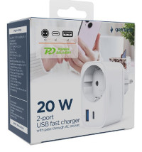 foto de CARGADOR RAPIDO GEMBIRD USB DE 2 PUERTOS CON TOMA DE CA DE PASO 20 W BLANCO
