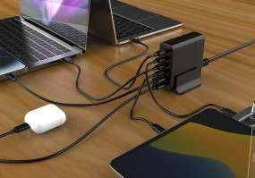 foto de CARGADOR RAPIDO GEMBIRD USB GAN DE 6 PUERTOS 75 W NEGRO