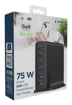 foto de CARGADOR RAPIDO GEMBIRD USB GAN DE 6 PUERTOS 75 W NEGRO