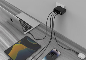 foto de CARGADOR RAPIDO GEMBIRD USB GAN DE 4 PUERTOS 100 W LCD NEGRO