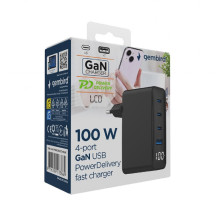 foto de CARGADOR RAPIDO GEMBIRD USB GAN DE 4 PUERTOS 100 W LCD NEGRO