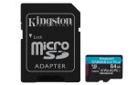 Kingston Technology Tarjeta microSDXC Canvas Go Plus Gen4 de 64 GB, 200 MB/s, A2 U3 V30 y adaptador
