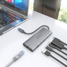 foto de USB-C DOCK AISENS 6 EN 1 HDMI RJ45 USB-A 10G 2XUSB-C 10G USB-C PD 20CM