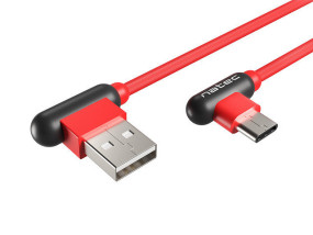 foto de CABLE NATEC USB-C MACHO A USB-A 2.0 MACHO 1M CONECTORES EN ANGULO ROJO EN CAJA