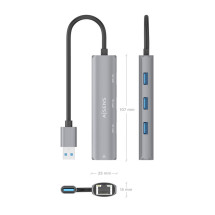 foto de USB3.0 DOCK AISENS USB-A A ETHERNET GIGABIT HUB 3XUSB-A GRIS 15CM