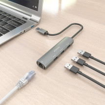 foto de USB3.0 DOCK AISENS USB-A A ETHERNET GIGABIT HUB 3XUSB-A GRIS 15CM