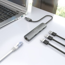 foto de USB3.0 DOCK AISENS USB-A A ETHERNET GIGABIT HUB 3XUSB-A GRIS 15CM