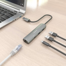 foto de USB3.0 DOCK AISENS USB-A A ETHERNET GIGABIT HUB 1XUSB-C+2XUSB-A GRIS 15CM